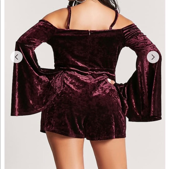 Velvet Open Shoulder Romper - Picture 4 of 4